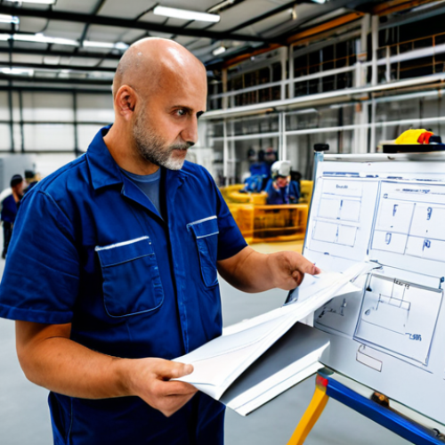 Home 8 **
"A production manager in a fully clothed, professional outfit, standing on a factory floor, surrounded by machinery and workers in appropriate attire, observing the production process. The scene should convey problem-solving and adaptability in a fast-paced environment, with a whiteboard in the background showing production plans and adjustments. safe for work, appropriate content, perfect anatomy, correct proportions, professional setting, family-friendly, well-formed hands, proper finger count."
**