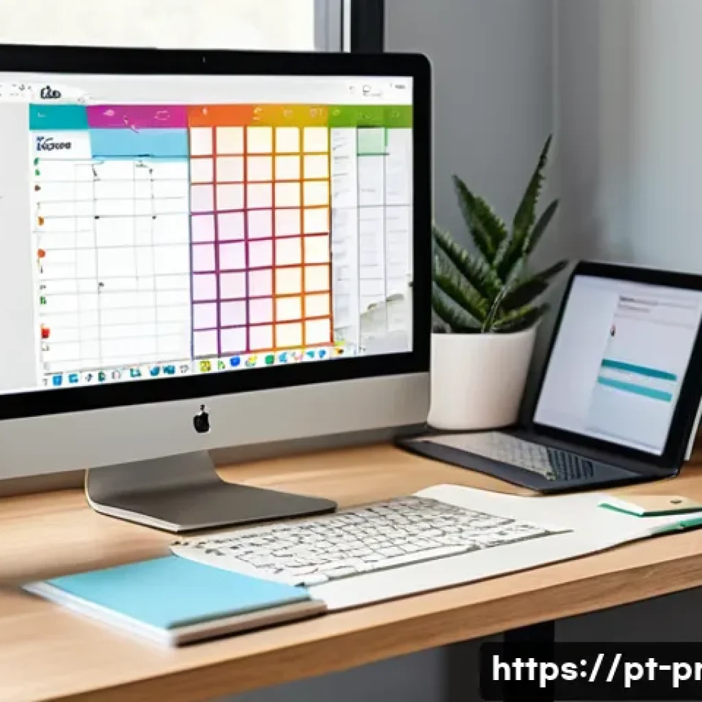 생산성과 데이터 분석 툴 추천 - A modern, bright home office setup featuring a young Brazilian professional organizing their daily t...